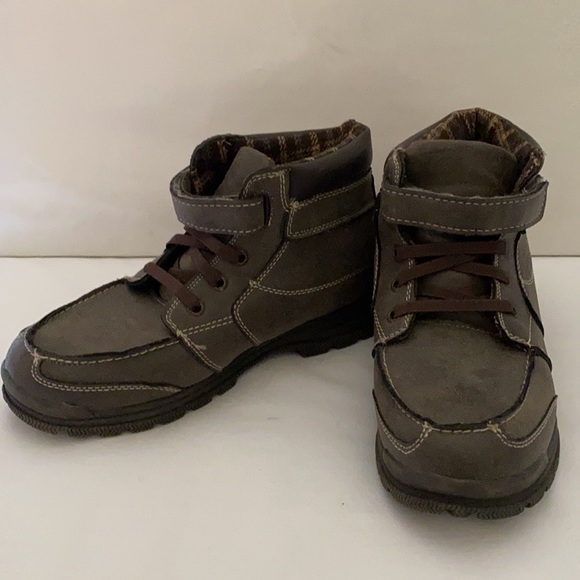 Sonoma Youth Boys  Lace Up Faux Leather Ankle Brown Boots Size 5 - Picture 7 of 10